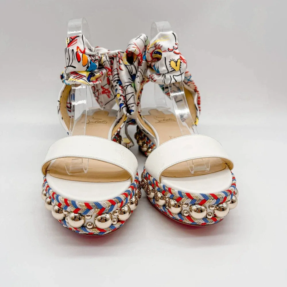 Christian Louboutin Sandals Espadrilles Flats White Leather Bow Made in Spain 39 - Picture 5 of 12